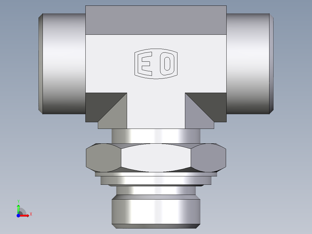 卡套式工业通用硬管接头EO_Adjustable_locknut_branch_tee_TEE22LROMDCF前视图