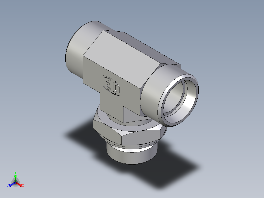 卡套式工业通用硬管接头EO_Adjustable_locknut_branch_tee_TEE22LROMDCF正等轴测图