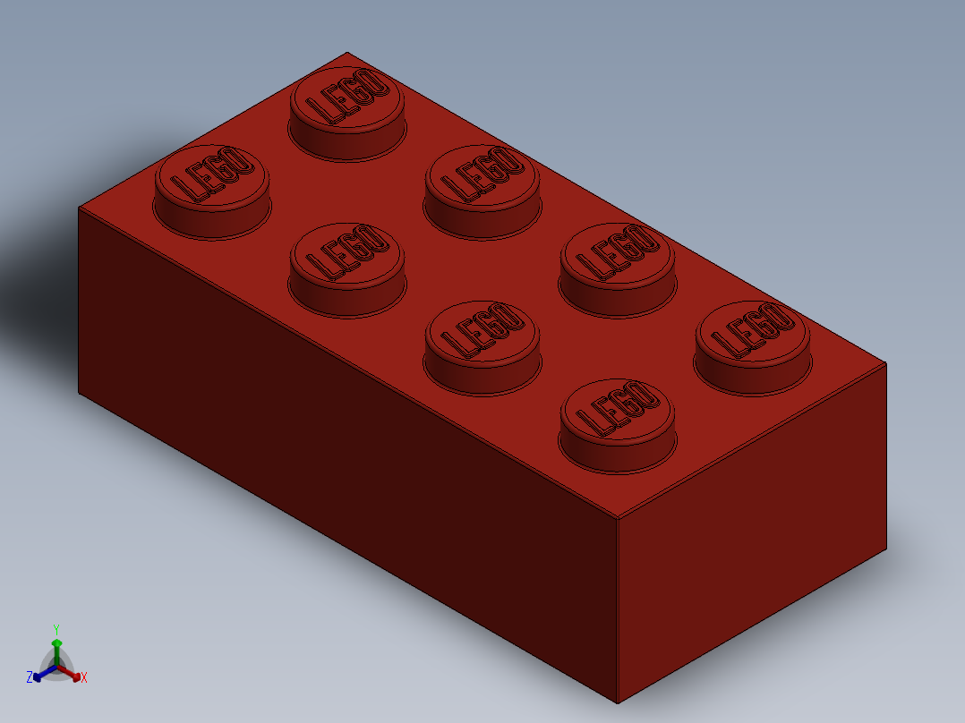 乐高套装 4421基本积木-300121 Bright Red Brick 2 x 4.SLDPRT正等轴测图