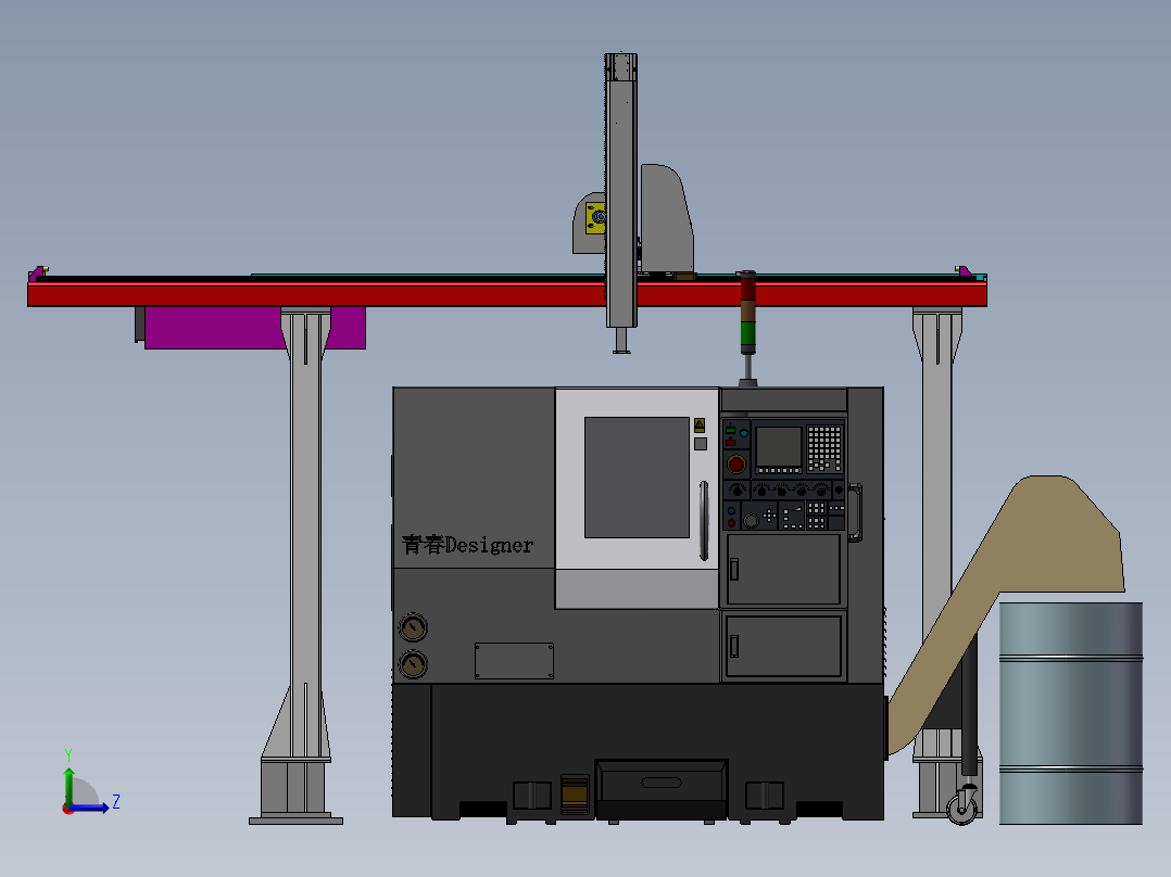 130单台车床XYZ机械手数控车床左视图