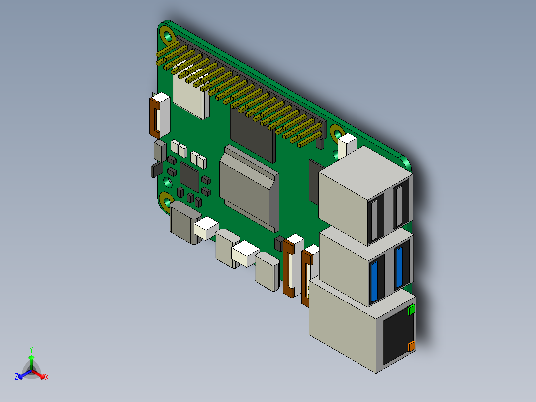 树莓派Pi5SBC模型开发板PCB模型正等轴测图