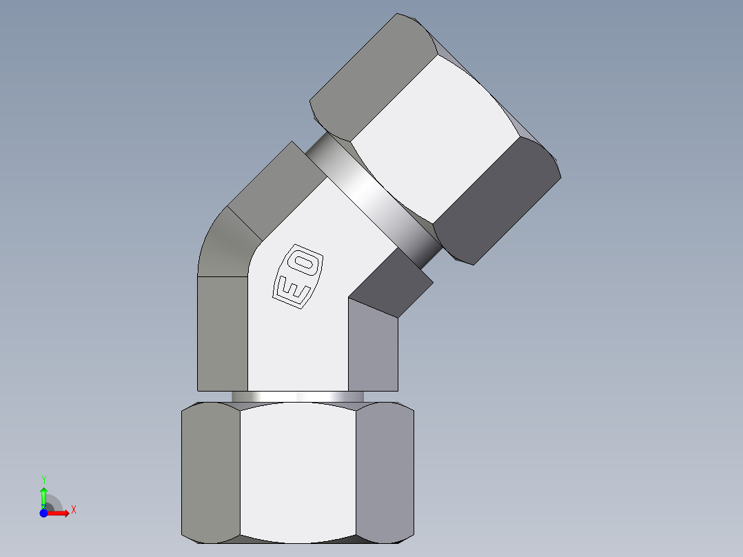 卡套式工业通用硬管接头EO_Swivel_nut_45_deg_elbow_EV12ZL71前视图