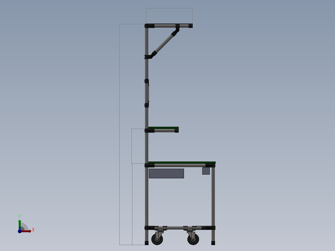 精益管工作台3d图纸车间作业工作台精益管流水线式工作台三维图纸前视图