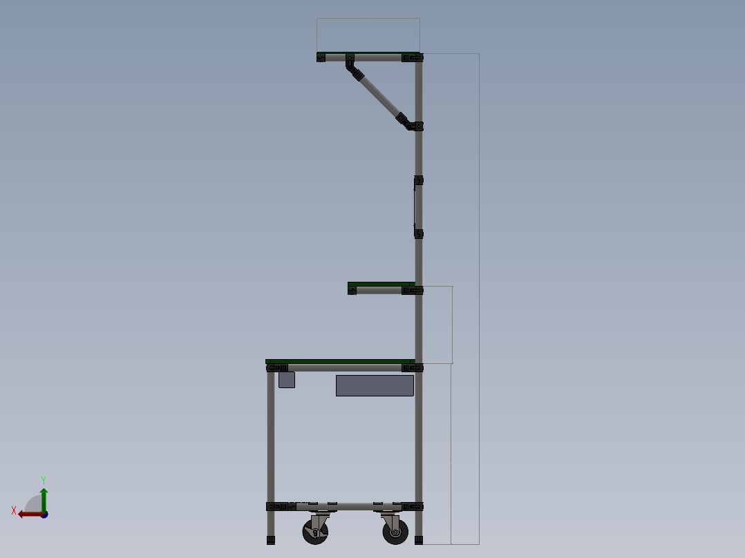 精益管工作台3d图纸车间作业工作台精益管流水线式工作台三维图纸后视图