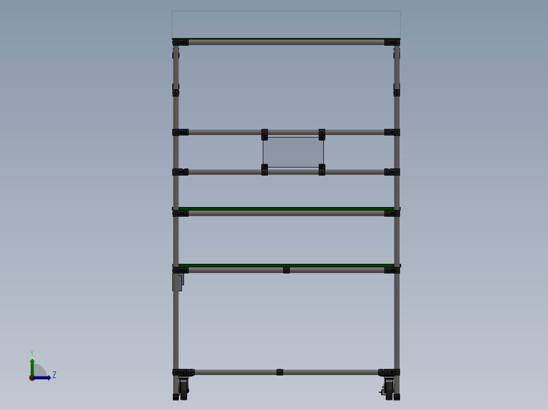 精益管工作台3d图纸车间作业工作台精益管流水线式工作台三维图纸左视图
