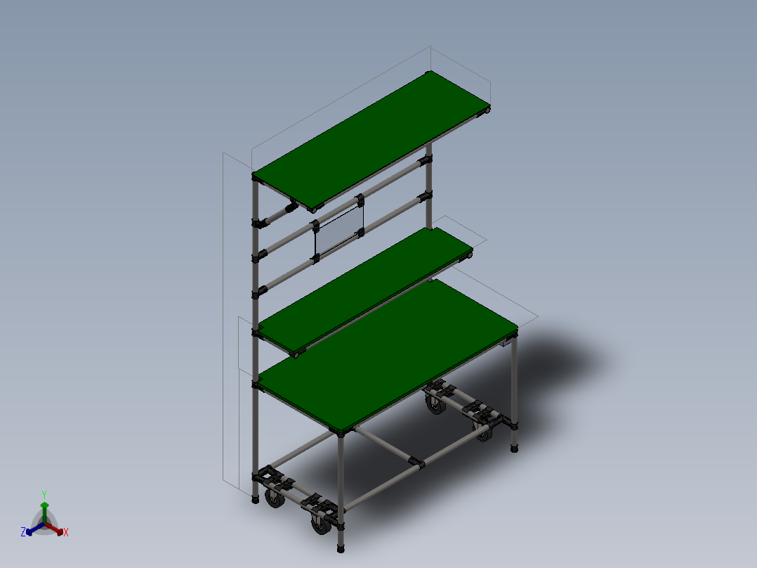 精益管工作台3d图纸车间作业工作台精益管流水线式工作台三维图纸正等轴测图