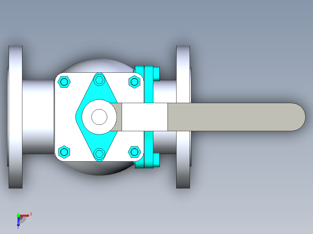 管道手动球阀-水管开关阀-手动阀门法兰连接球阀[80]俯视图