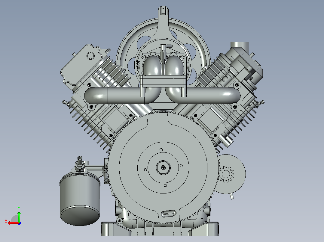 V型双缸发动机后视图