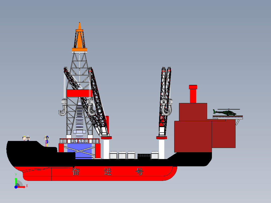 “奋进号”钻井船模型--497608--25前视图