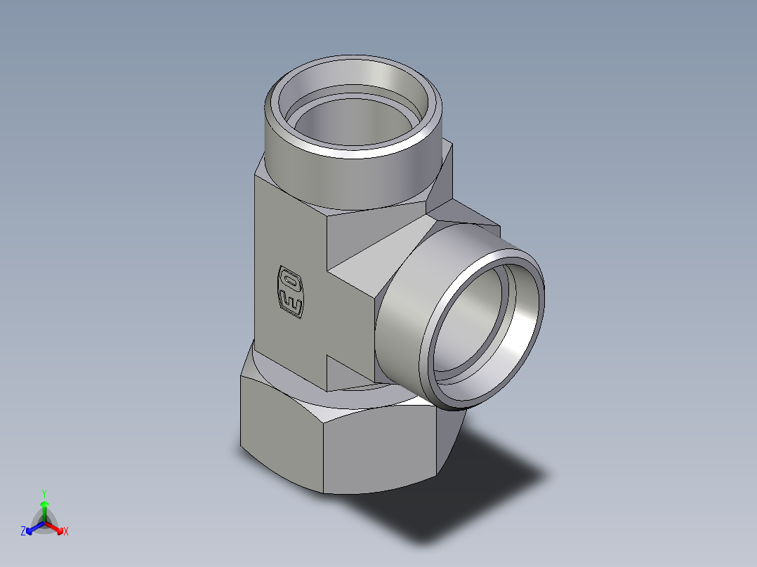 卡套式工业通用硬管接头EO_Standpipe_run_tee_EVL28LOMDCF正等轴测图
