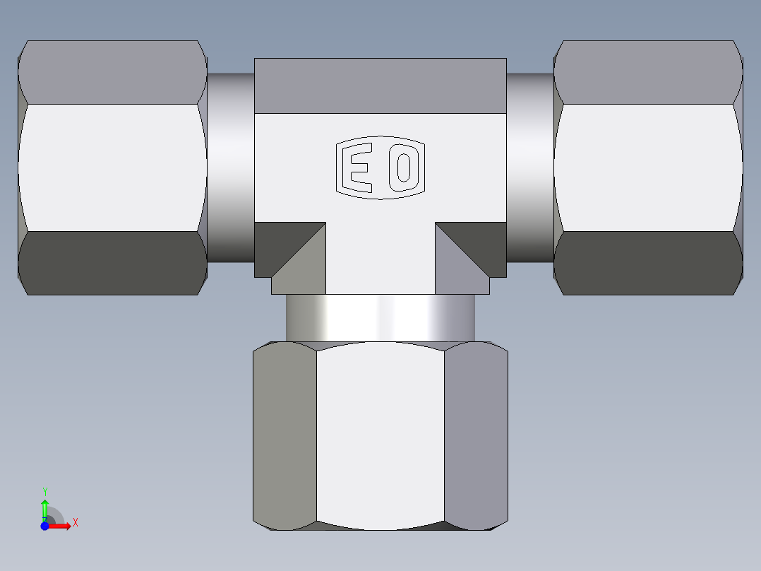 卡套式工业通用硬管接头EO_Union_tee_T08LL71前视图