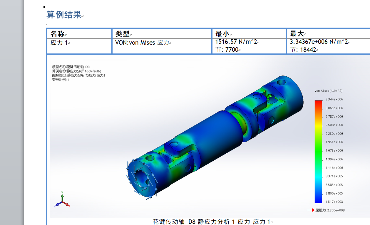 花键传动轴 D8-静应力分析
