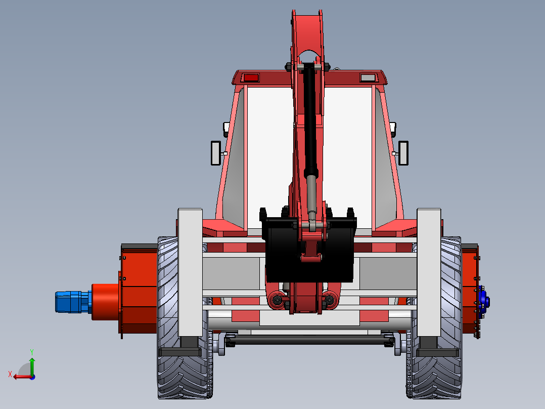 铲车带的混凝土搅拌机后视图