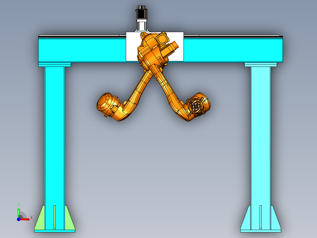 门架式双抓取机械手模型前视图