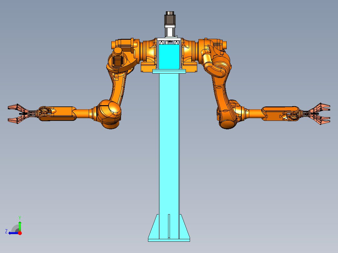 门架式双抓取机械手模型右视图