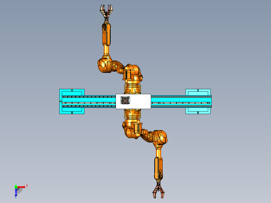 门架式双抓取机械手模型俯视图