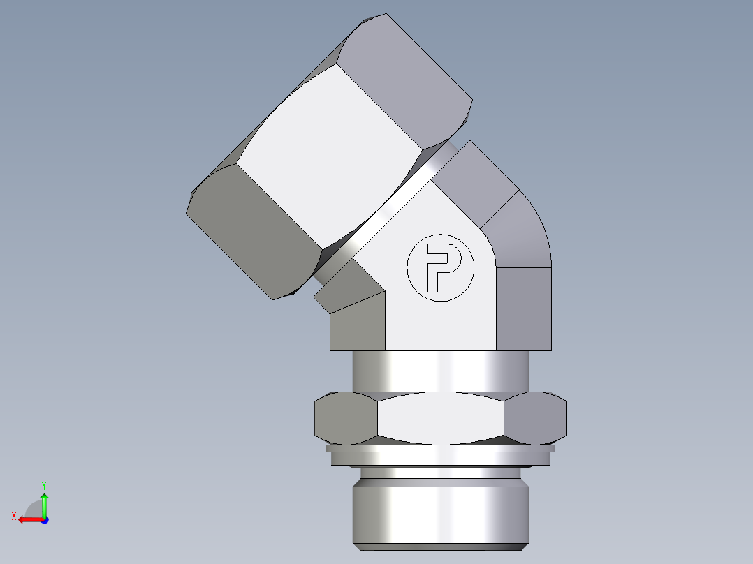 卡套式工业通用硬管接头EO_Adjustable_locknut_45_deg_elbow_VEE25ZSMCF后视图