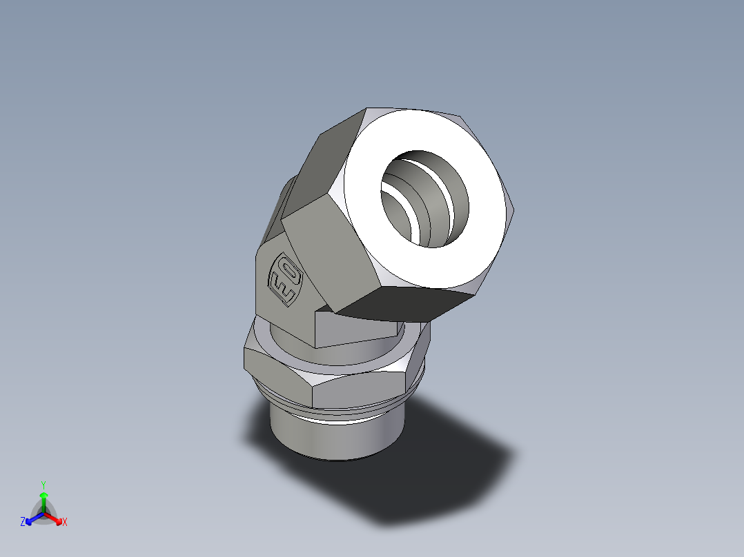 卡套式工业通用硬管接头EO_Adjustable_locknut_45_deg_elbow_VEE25ZSMCF正等轴测图