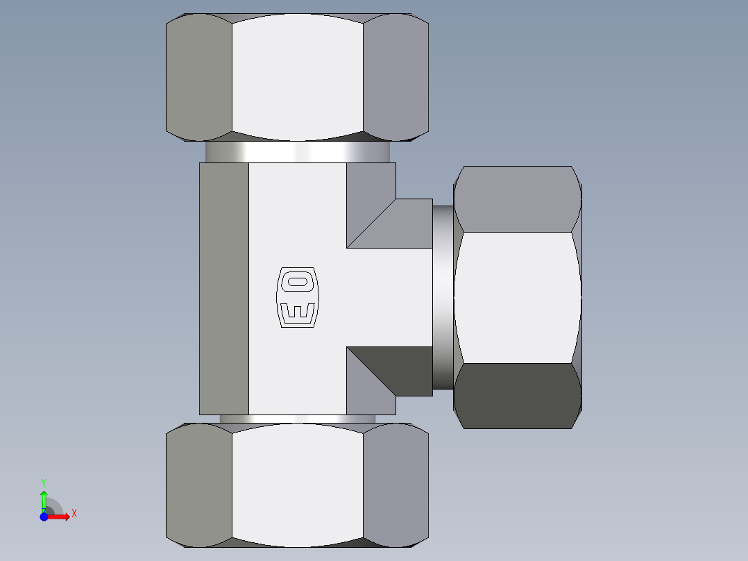 卡套式工业通用硬管接头EO_Swivel_nut_run_tee_EL18ZLCF前视图