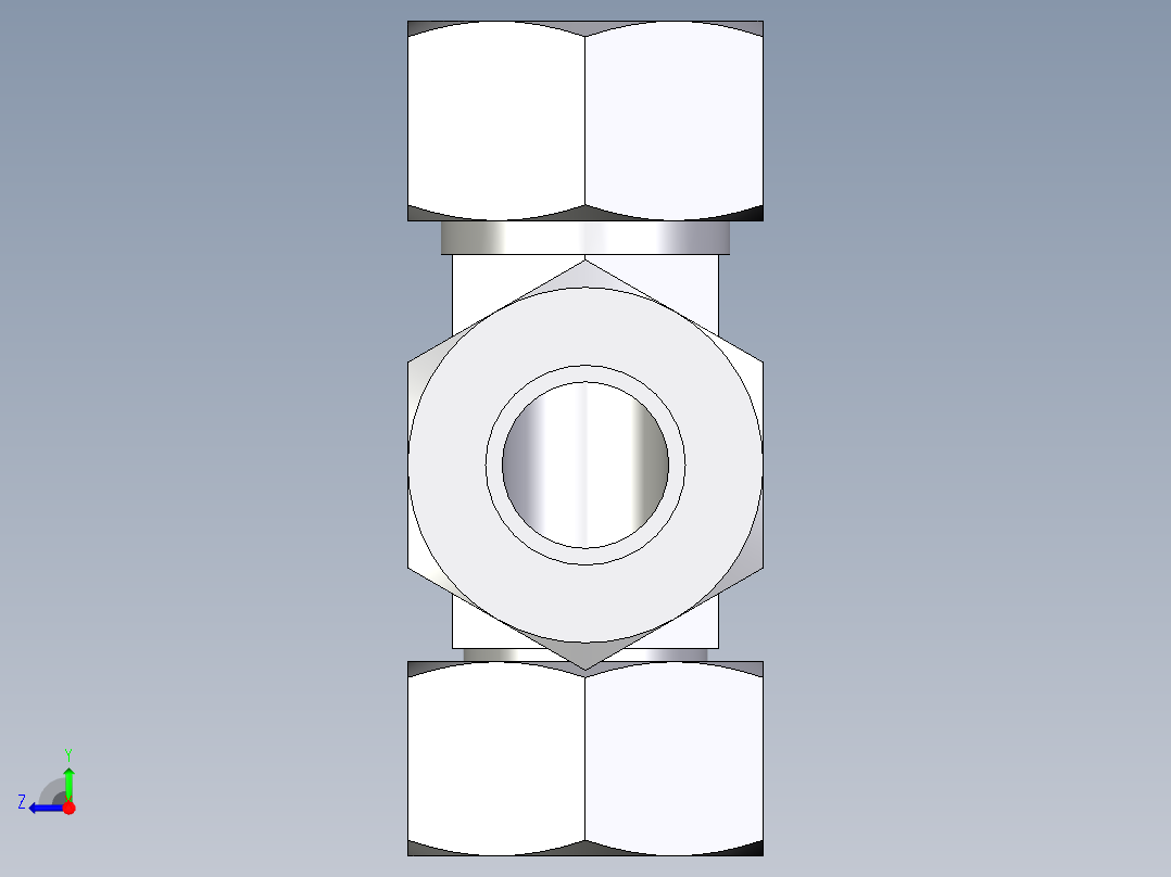 卡套式工业通用硬管接头EO_Swivel_nut_run_tee_EL18ZLCF右视图