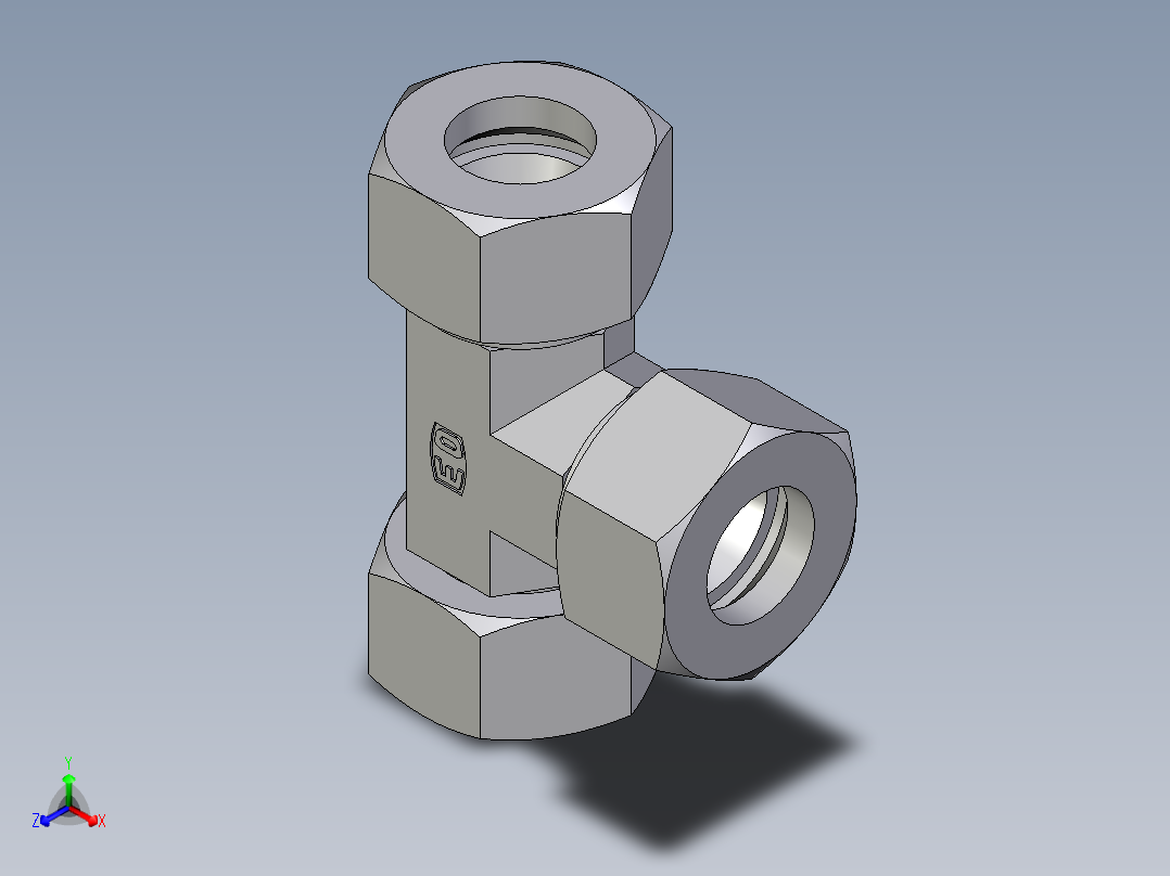 卡套式工业通用硬管接头EO_Swivel_nut_run_tee_EL18ZLCF正等轴测图