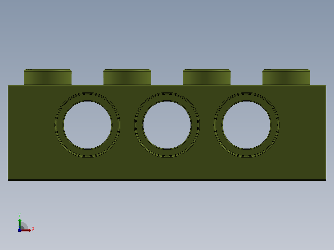 乐高机械组积木（横梁）-3701 Lime - Bright Yellowish Green Technic Brick 1 x 4 with Holes前视图
