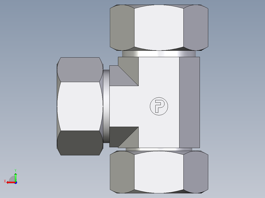 卡套式工业通用硬管接头EO_Swivel_nut_run_tee_EL38S71后视图