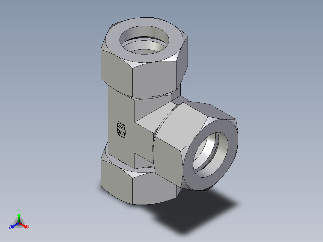 卡套式工业通用硬管接头EO_Swivel_nut_run_tee_EL38S71正等轴测图