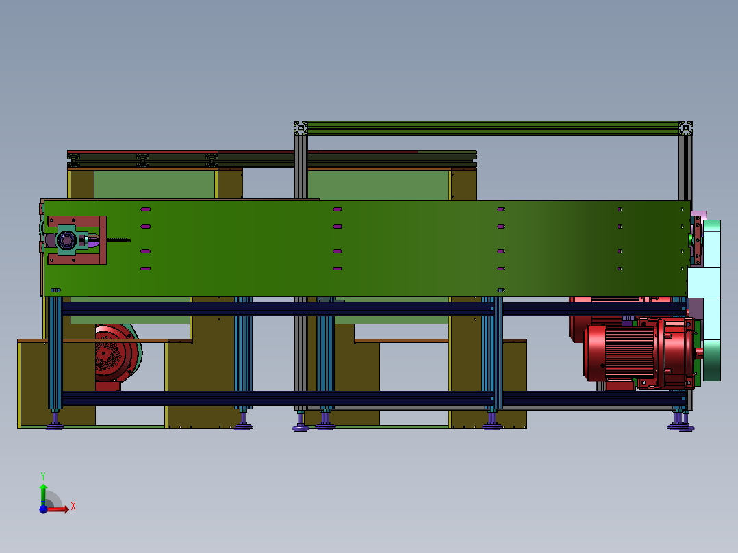 90度转弯皮带机 180度转弯皮带机 输送机 流水线 机械设备 3D模型 (1)前视图