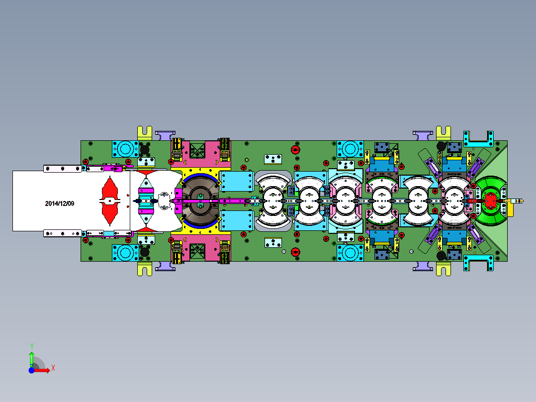 汽车车身钢板多工位级进模前视图
