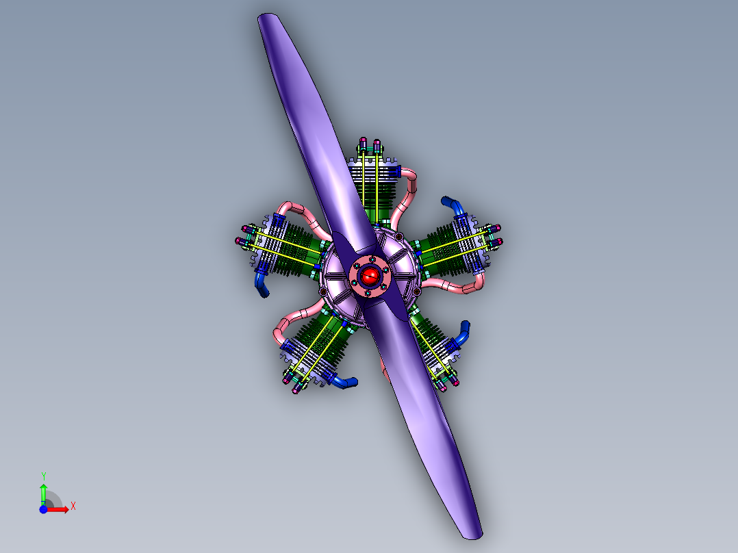 星形螺旋桨柴油发动机驱动前视图