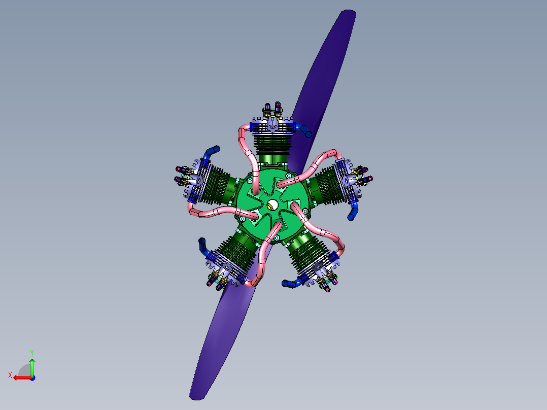 星形螺旋桨柴油发动机驱动后视图