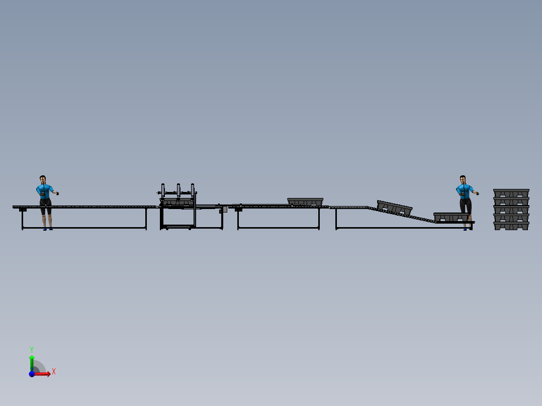 托盘栈板自动打标3d方案图自动喷码线贴标机图纸喷码机图纸前视图