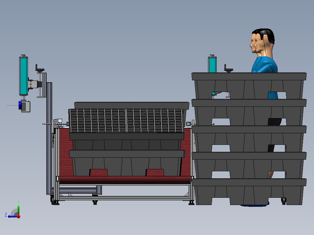 托盘栈板自动打标3d方案图自动喷码线贴标机图纸喷码机图纸右视图
