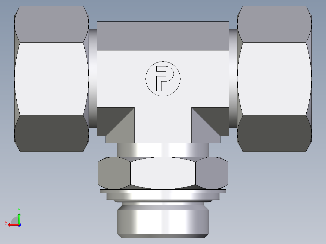 卡套式工业通用硬管接头EO_Adjustable_locknut_branch_tee_TEE25ZSRCF后视图