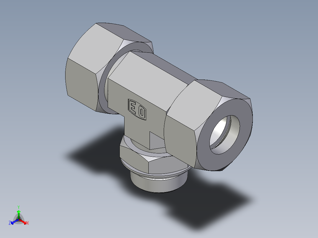 卡套式工业通用硬管接头EO_Adjustable_locknut_branch_tee_TEE25ZSRCF正等轴测图