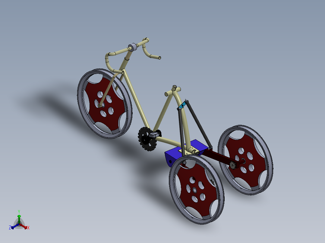 倾斜三轮车正等轴测图
