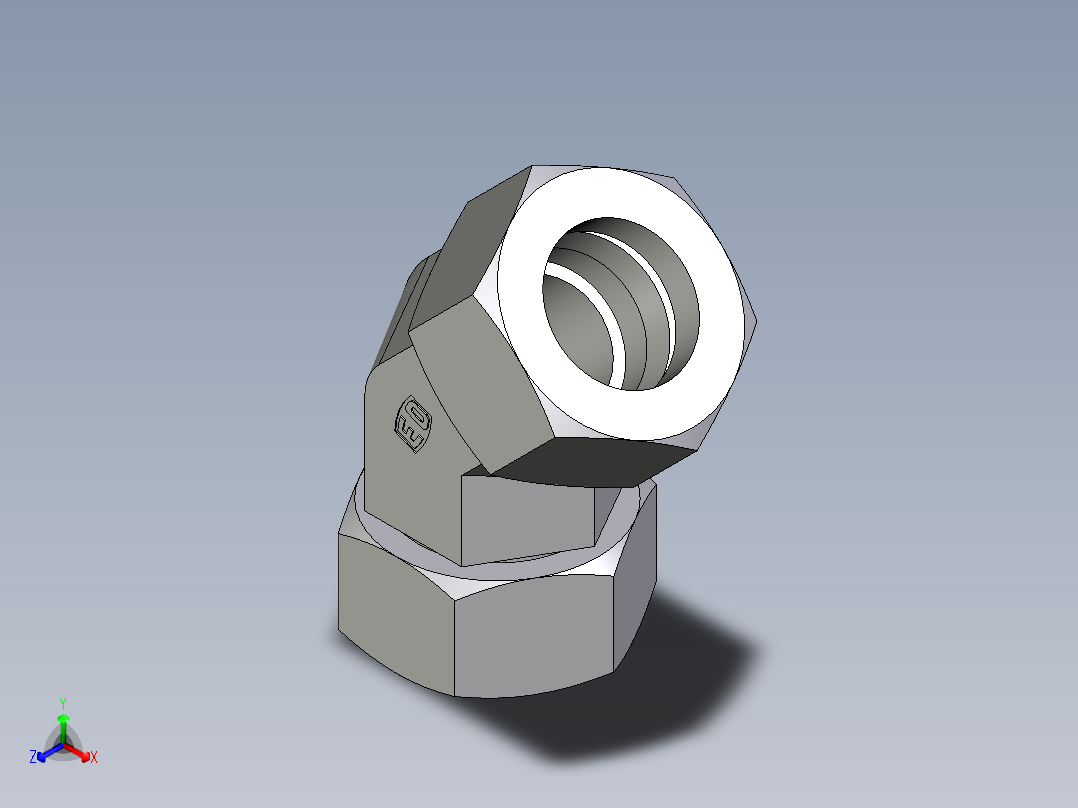 卡套式工业通用硬管接头EO_Swivel_nut_45_deg_elbow_EV38ZSCF正等轴测图