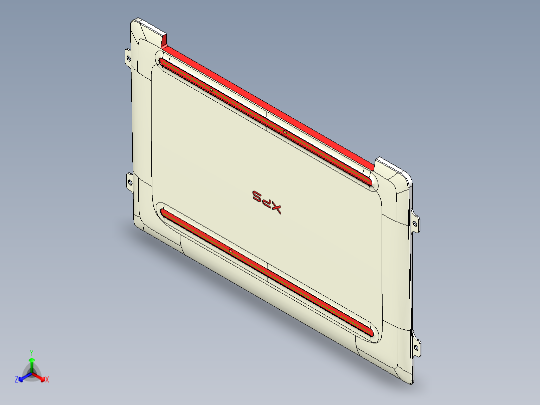 全铣件笔记本D壳铣脚垫槽加转轴缺口带程序模型正等轴测图