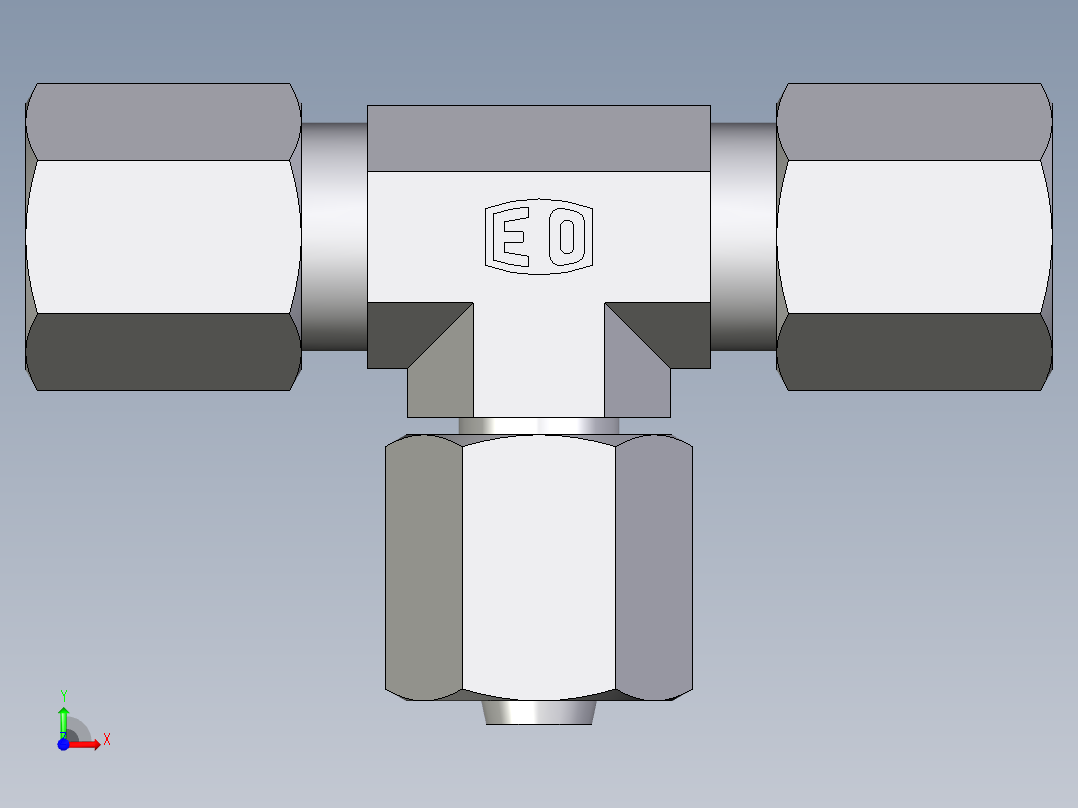 卡套式工业通用硬管接头EO_Swivel_nut_branch_tee_ET06L71前视图