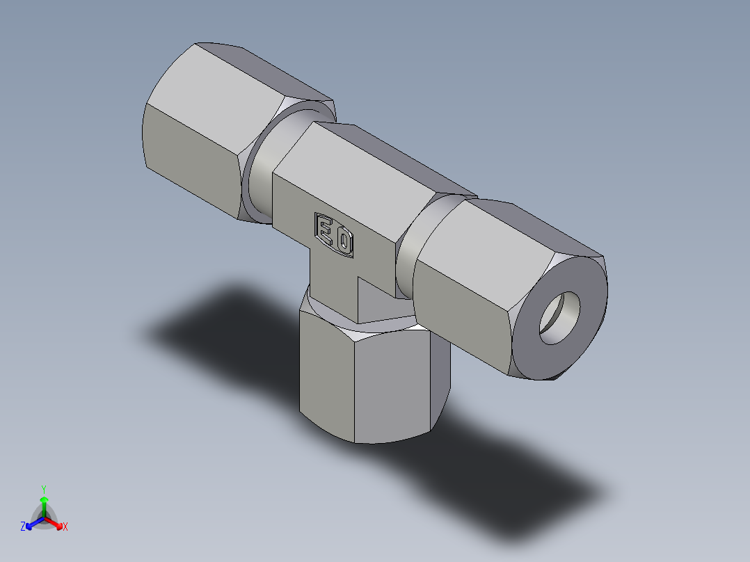 卡套式工业通用硬管接头EO_Swivel_nut_branch_tee_ET06L71正等轴测图
