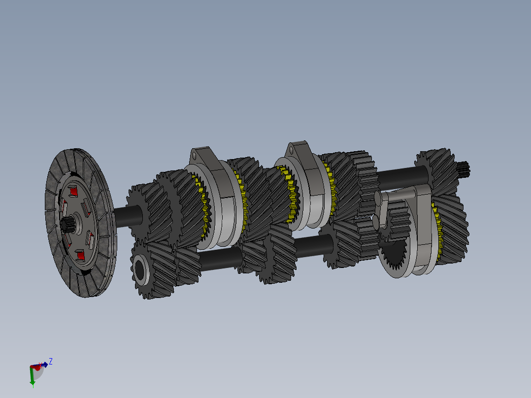 手动变速箱内部齿轮结构主视图