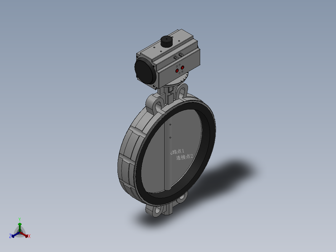 对夹式气动蝶阀-304 DN50-DN400正等轴测图