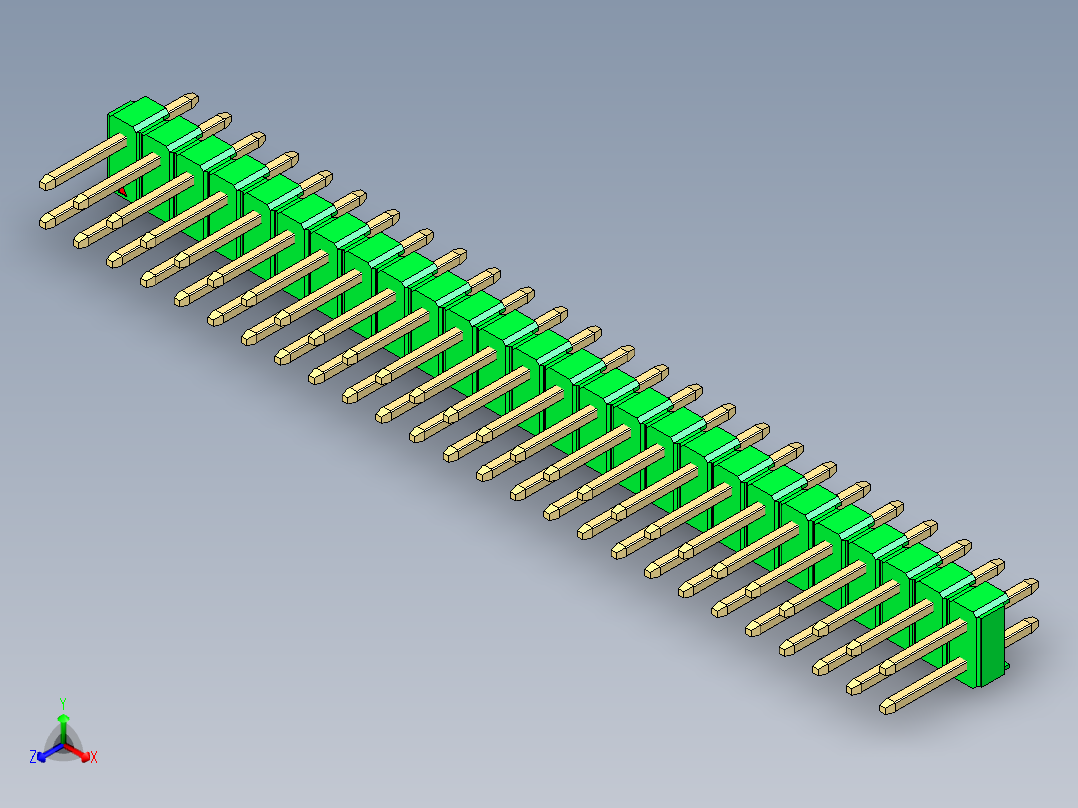 彩色公头100mil（2.54mm）系列-DS1021_green_2x26p_100mil_Type1_rev1.0正等轴测图