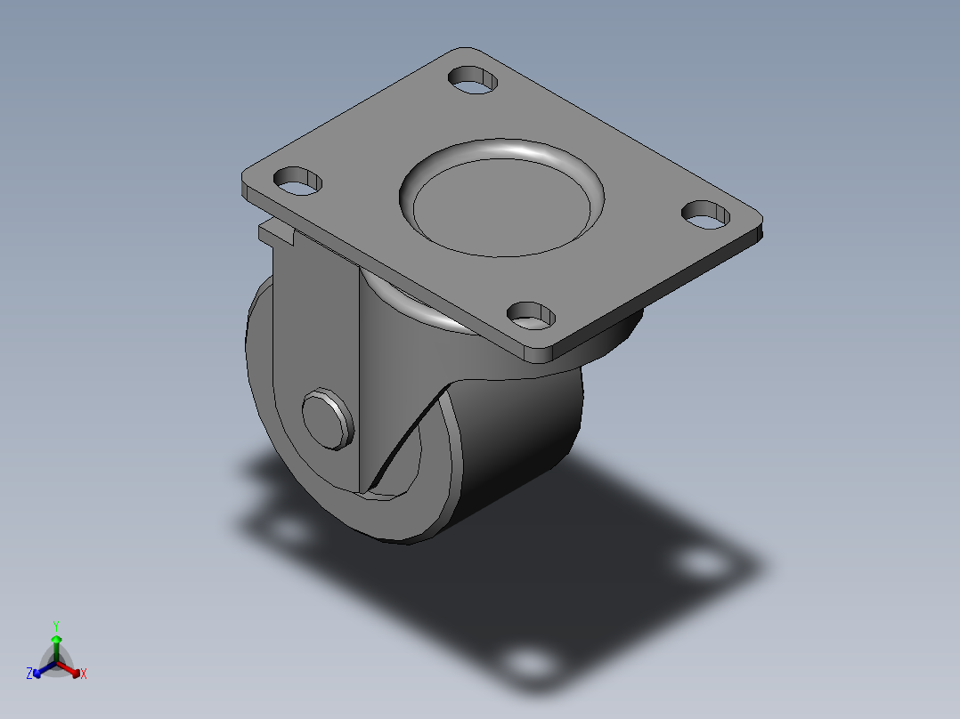 低重心中载型(180kg)单轮万向型脚轮[CAJ75-P]正等轴测图