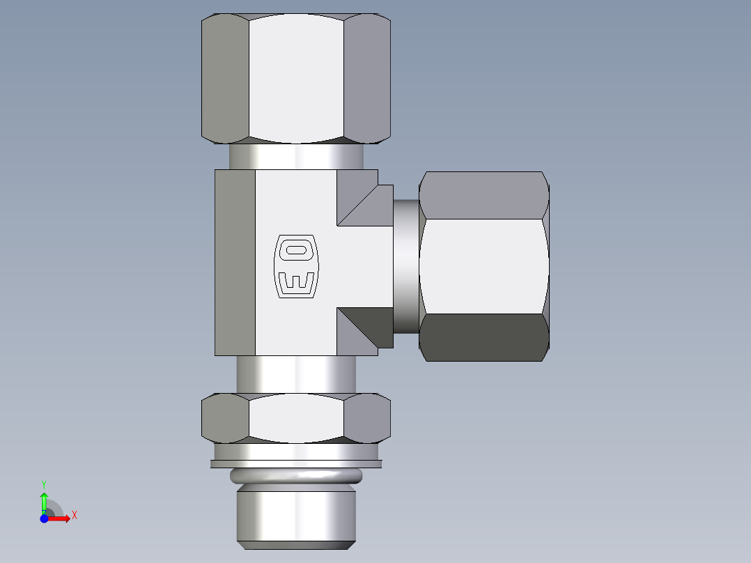 卡套式工业通用硬管接头EO_Adjustable_locknut_run_tee_LEE10SMORCF前视图