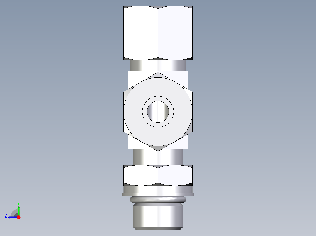 卡套式工业通用硬管接头EO_Adjustable_locknut_run_tee_LEE10SMORCF右视图