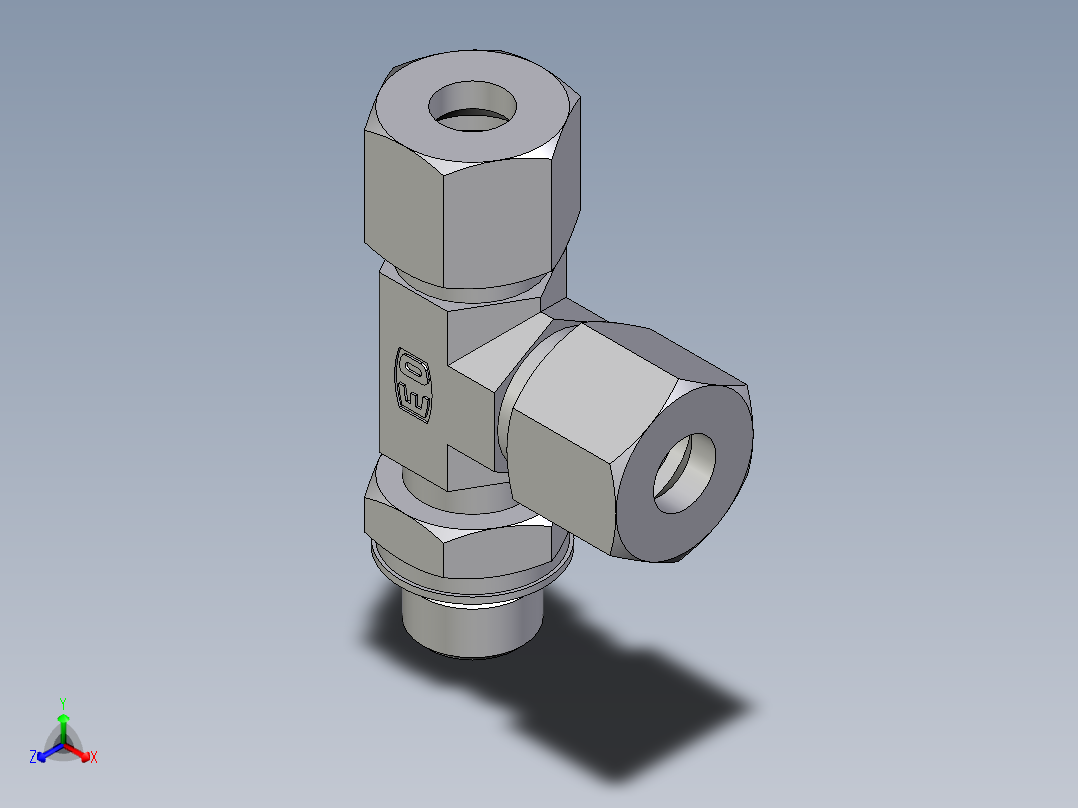 卡套式工业通用硬管接头EO_Adjustable_locknut_run_tee_LEE10SMORCF正等轴测图