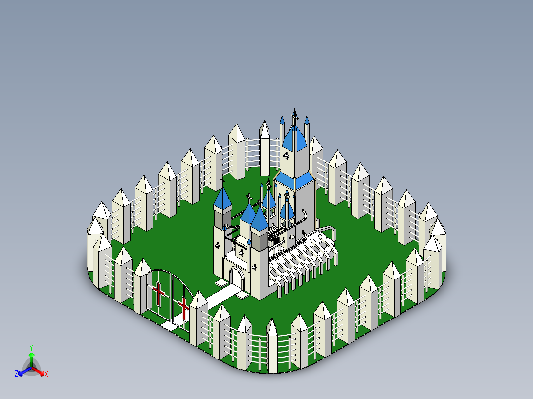 宏伟的教堂模型正等轴测图