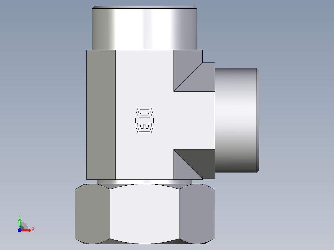 卡套式工业通用硬管接头EO_Swivel_nut_run_tee_EL38SOMDCF前视图